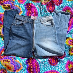 Yin Yang Two Tone Zipper Denim Jeans